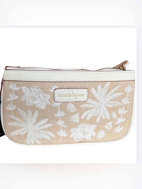 Nanette Lepore Handbags - Nanette Lepore Floral Embroidered Clutch in Cream and Tan
